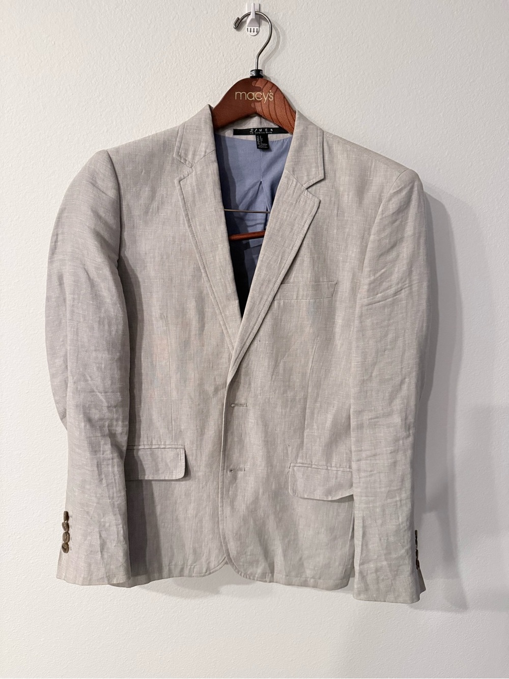 Forever 21 Men Light Gray 100% Linen Blazer - Classic Single-Breasted